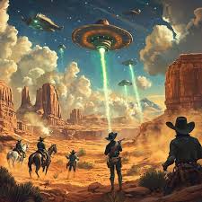 Cowboys and aliens in the wild west | Premium AI-generated image