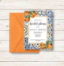 Citrus Bridal Shower Invitation Printable Italian Tiles Etsy Bridal Shower Invitations Printable Bridal Shower Invitations Printable Wedding Invitations