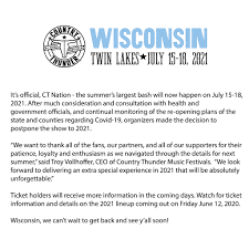 On the way back i was in tears. Country Thunder 2020 In Wisconsin Officially Postponed Until 2021