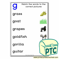 Match the pictures with correspondi. G Themed Matching Words To The Pictures Activity Primary Treasure Chest