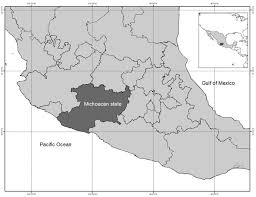 It has an area of 22,642 square miles on the mainland and also retains some marine territory off the coast. Map Of Location For The Study Area In Michoacan State Mexico Download Scientific Diagram