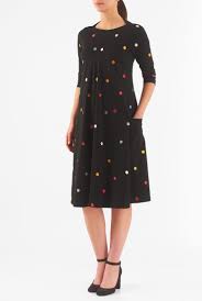 Black Dress 3 4 Sleeve Knee Length Embellished Polka Dot Cotton Knit Shift Dress Knit Shift Dress Dresses Jersey Knit Dress