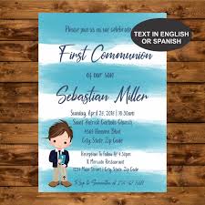 First Holy Communion Invitation Printable Watercolor Blue Etsy Holy Communion Invitations Communion Invitations First Holy Communion