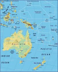 Australia is a continent and an island located in oceania between the indian ocean and the south pacific ocean. Map Of Australia Pacific Map Of The World Physical General Map Region Of The World Welt Atlas De
