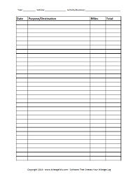 free printable mileage log four columns templates