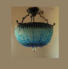 Sea Glass Chandelier Lighting Blue Ombre Coastal Decor Beach Glass Ceiling Fixture Flush Mount Crystal Chandelier Sea Glass Chandelier Glass Chandelier Coastal Light Fixtures