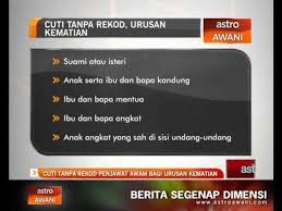Kemudahan cuti tanpa rekod keagamaan selama 7 hari bagi tujuan umrah kepada umat islam. Cuti Tanpa Rekod Penjawat Awam Bagi Urusan Kematian Video Dailymotion