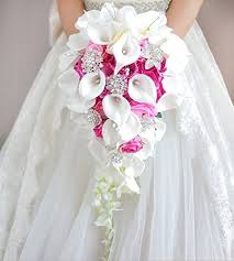 1 x teardrop 40 cm long white latex lilies, white and pink roses, babies breaths and greenery. Amazon Com Iffo S New Bridal Bouquet Wedding Flowers Calla Lilies Artificial Flowers Waterfalls Water Drop Style Collection Decorations Rose Pink Kitchen Dining