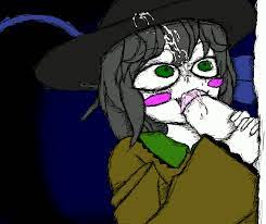 1boy 1girls after oral blowjob clothed sex cum in face cum in  mouth gray hair green hair hat koishi komeiji koishi komeiji's heart-throbbing  adventure sex simple background touhou toxshadows