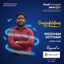 Globally Certified by @microsoft ! Hats Off to Our @paruluniversity Tech  Trailblazers! 🙌 Let's raise our voices to celebrate our remarkable B.Tech  CSE achievers: Jenil Patel, Madhusmita Talukdar, Malay Raval, Pankit