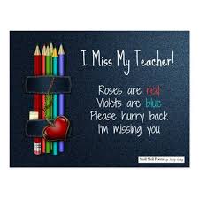 Miss You Poem For Teacher From Student Postcard Zazzle Com Roses Are Red Poems Teacher Poems Missing You Poems