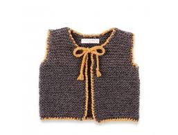 Gilet Bebe Gris Anthracite Et Jaune En 100 Laine Sans Manche Pour Filles Et Gracons Tricot Modele Tricot Gratuit Gilet Bebe