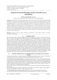 Pdf Analysis Of General Principles Of Sale Of Goods Law In Bangladesh