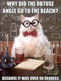 Why Did The Obtuse Angle Go To The Beach Because It Was Over 90 Degrees Chemistry Cat Quickmeme