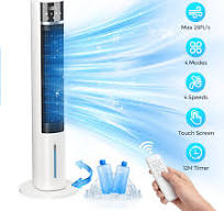 Evaporative Air Cooler Tower Fan for Home Bedroom, 40" Floor Standing  Cooling Fans,90° Oscillating,4 Modes & 4 Speeds,12H Timer,2 Ice Crystal  Boxes