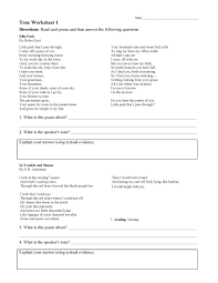 For each example identify the tone, what context clues are used to convey the tone and the overall mood of the sentence. Tone Worksheets Ereading Worksheets