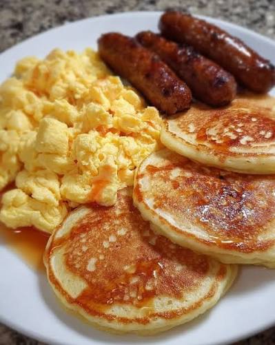 The Gentle Bite | Start your morning off right with the ultimate breakfast  trio: fluffy pancakes, buttery scrambled eggs, and savory sausages!  Recipe:... | Instagram