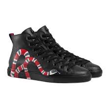 Black And Red Designer Sneakers Leather High Top With Tiger In Black Leather With Embroidered Tiger Applique Gucci Men S Sneakers Gucci Men Shoes Designer Sneakers Mens High Top Sneakers