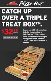Pizza Hut Canada Offers Get The Triple Treat Box For Only 32 99 Pizza Of The Day For 10 Http Www Lavahotdeals Com Ca Che Cafe Food Food Pizza Box Design