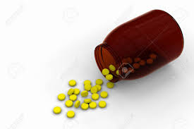 3d Model Of Yellow Pills Spilled From A Brown Transparent Bottle Stock Photo Picture And Royalty Free Image Image 16958159