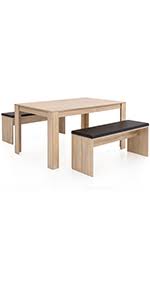For your kitchen table, why not a bench instead of those individual chairs. Finebuy Fb51797 Dining Room Set Sonoma Oak Dining Table With 2 Benches Modern Wood Dining Set Small Dining Set 3 Piece Set Amazon De Kuche Haushalt