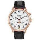 Mickey Mouse Moon Phase 43mm Men's Solar Powered Casual Watch - Black/White/Rose Gold AP1053-15W  Citizen