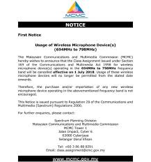 Short 6 laws of malaysia act 588 part v powers and procedures of the malaysian communications and multimedia commission chapter. Studio 21 05 Announcement Wireless Mics In The 700mhz Facebook