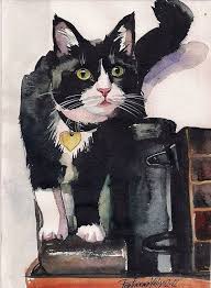 Black And White Tuxedo Cat Clipart Pin By Lucy Wiley On Animaux Cat Painting Watercolor Cat Cats Illustration