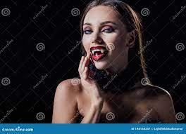 Naked Scary Vampire Girl Showing Fangs Stock Image - Image of black, nude:  198134337