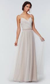 Chiffon And Tulle Long Kleinfeld Bridesmaid Dress Limited Availability Long Neutral Bridesmaid Dresses Neutral Bridesmaid Dresses Tulle Bridesmaid Dress