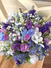 Purple and white artificial wedding flower bouquets. Rustic Wildflower Wedding Bouquet In White Blue And Purple Made With Artificial Lavender F Purple Bridal Bouquet Bridal Bouquet Blue Purple Wedding Bouquets