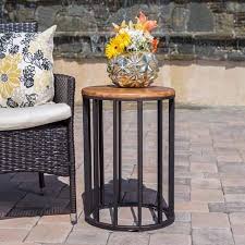 Cascada Outdoor Acacia Wood 15 Accent Table With Antique Finished Iron Accents Natural Finish Walmart Com Outdoor End Tables Outdoor Accent Table Round Accent Table