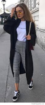 Black And White Checkered Pants Outfit Women White Top Plaid Pants And Black Coat Inspiring Ladies Casual Style Outfits Cool Outfits Casual Outfits
