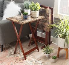 Also a bigger top surface, useful for fitting more things on. Linon 5 Piece Wood And Faux Marble Folding Tv Snack Tray Table Set Multiple Colors Walmart Com Walmart Com
