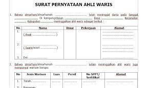 (purn,) (alm.) menikal dengan ny kristina, dari fies perrikatvan tersebul telah melaiken 3 (tye) orang ane, dengan ai wars, sebagai bert 1. Contoh Surat Pernyataan Ahli Waris Dari Desa Lengkap Contoh Surat