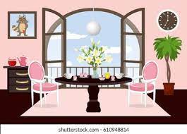 Refined and elegant, deliberate and thoughtful — with outdoor living fun. Interior Dining Room Cartoon Cozy Room Stock Vector Royalty Free 610948814