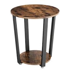 Vasagle Industrial End Table Metal Side Table Round Sofa Table With Storage Rack Stable And Sturdy Construction Easy Assembly Wood Look Accent Furniture Wi Sofa Table With Storage Metal Side Table