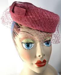 Vintage 1950s Pink Halo Hat Birdcage Veil Netting Bow Union Made