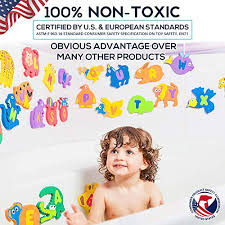 Plus, if you bathe your little one at the end of the day, playing in the tub can get out that extra energy right before hitting the pillow! Foam Bath Toys 100 Non Toxic Preschool Alphabet Best Baby Bath Toys Toddlers Kids Girls Boys Premium Educational Floating Bathtub Toys Biggest Set Letters Animals 26 Puzzles 52 Items Pricepulse