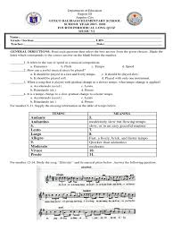 Quarter 2 grade 6 summative test with answer key summative test are given at the end of a grading period or semester. Summative Test Mapeh 6 Tempo Performing Arts