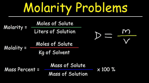 Molarity is defined as moles of solute per liters of solution. Molarity Molality Volume Mass Percent Mole Fraction Density Solution Concentration Problems Youtube