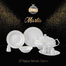 Gold Cizgilerin Zarafetiyle Tasarlanan Marta 57 Parca Yemek Takimi Kusursuz Sofra Sunumlarinda Yaninizda Www Tacev Com Yemek Takimi Yemek Yemek Takimlari