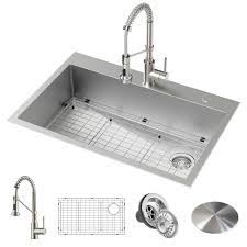 Available soon due back in stock around september 1, 2021. Kraus Loften All In One Dual Mount Drop In Stainless Steel 33 In 2 Hole Single Bowl Kitchen Sink With Pull Down Faucet Kch 1000 The Home Depot