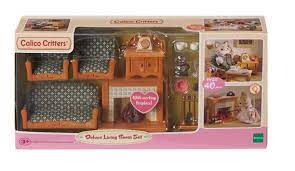Over 40 furniture pieces & accessories including a light up fire place complete with tools and fire logs, comfortable couch and arm chairs, coffee maker, telephone, clock. Calico Critters Deluxe Living Room Set Walmart Com Walmart Com