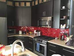 The kitchen range, by big chill, adds a little retro flair with modern conveniences. Royal Red Glass Tile Kitchen Backsplash Modern Home In Decatur On Dwell