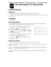 Using this method, you isolate the variables and substitute one of them to solve for the other. Chem12 C1201 Srvs Name Date Class The Arithmetic Of Equations Section Review Objectives Calculate The Amount Of Reactants Required Or Product Formed Course Hero