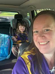 Daughter's first day of preschool in Vikings dress