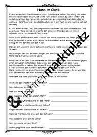Hans Im Gluck Lese Fragetext Unterrichtsmaterial Im Fach Deutsch Hans Im Gluck Marchen Deutsch Unterricht Unterrichtsmaterial