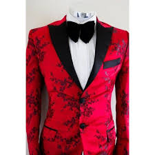 Black And Red Mens Suit Icon Red Black Floral Print Tuxedo Blazer Wedding Cocktail Handmade Tailored Party Black Slim Evening Red P Prom Suits For Men Prom Blazers Prom Suits