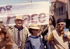 Linus and Ava Helen Pauling demonstrating in the streets for peace. San Francisco, California. 1960s. 